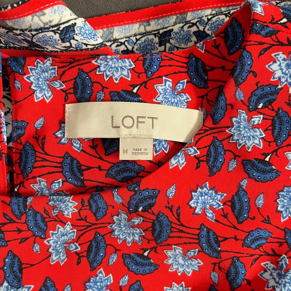 LOFT Border Floral Tie Waist dress - Picture 3 of 6